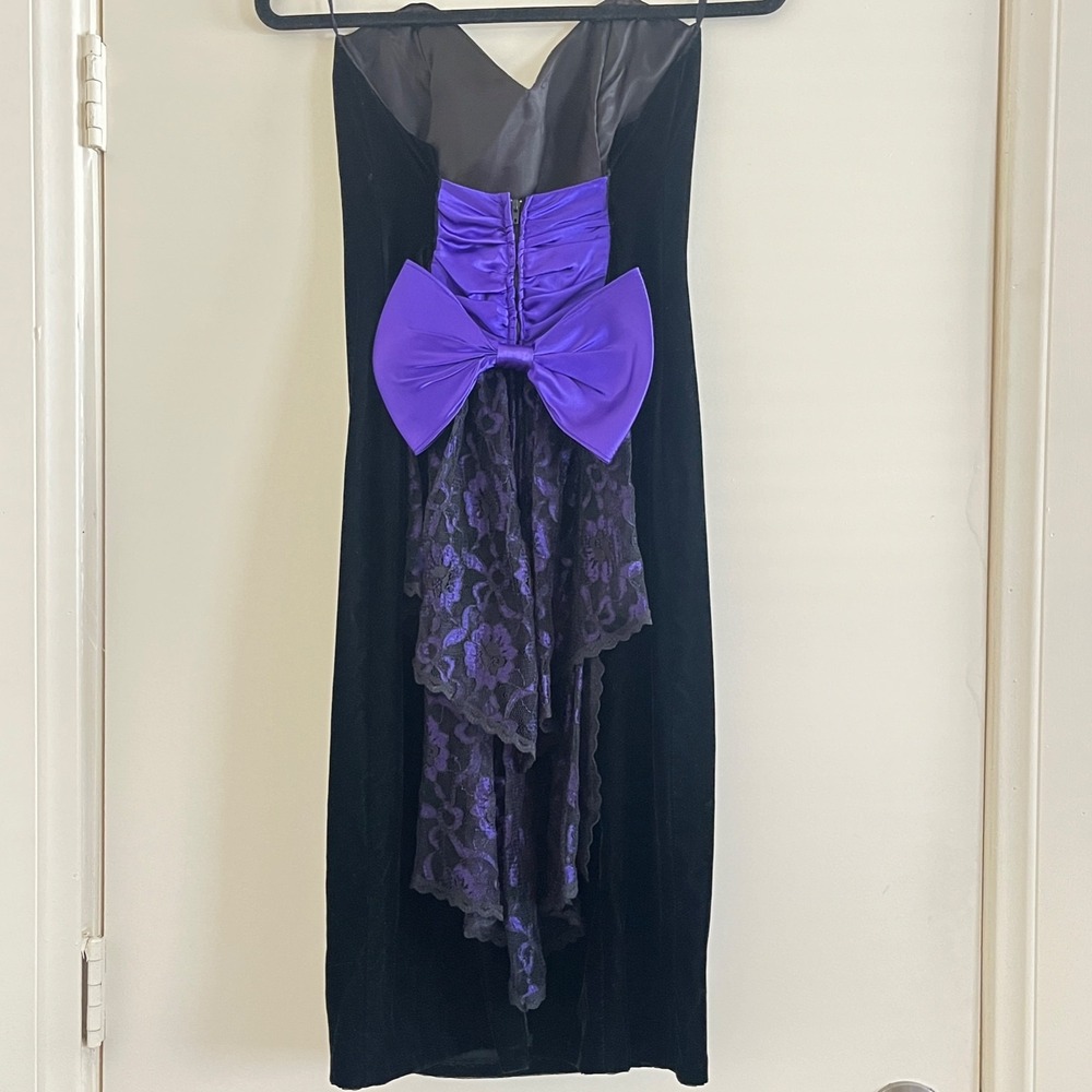 Vtg Gunne Sax Strapless Velvet Bow 80s Prom Dress 9 XXS Whimsigoth Dark Fairy